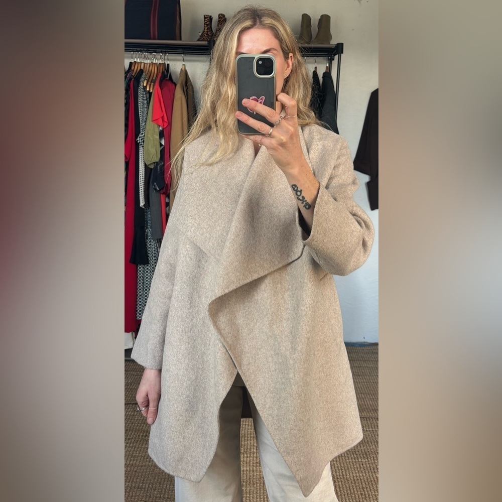 Zara Ecru Beige Wool Blend Open Draped Oversized Layering Cardigan Blanket Coat - Picture 4 of 15